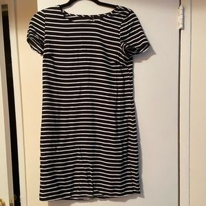 Black and white striped shift dress
